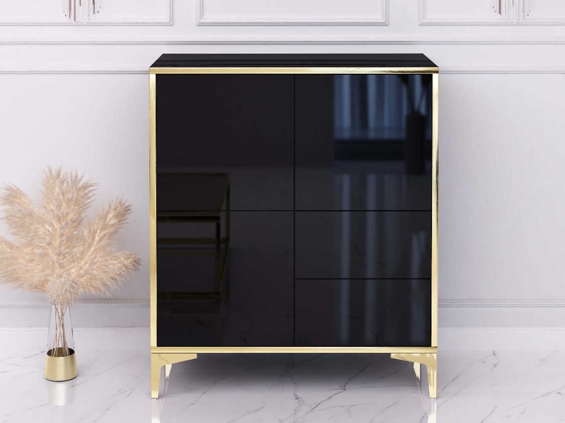 Cassettiera Monako 80cm Nero con gambe dorate
