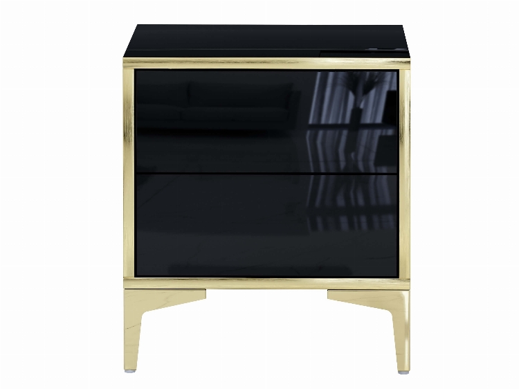 Comodino Monako 45cm Nero lucido con gambe dorate