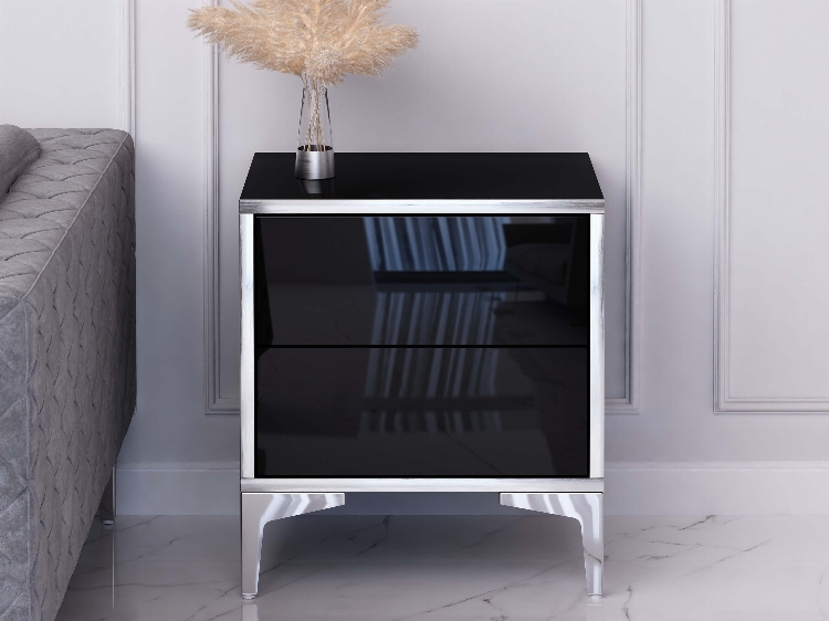 Comodino Monako 45cm Nero lucido con gambe argentate