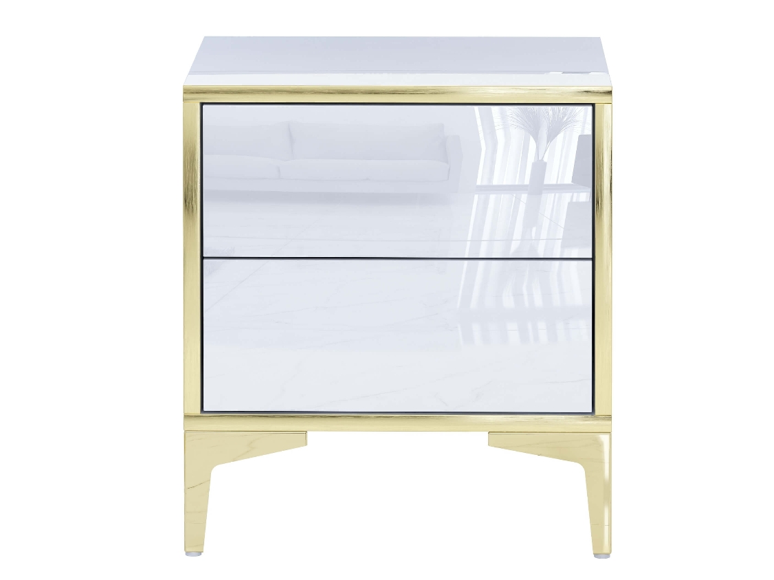 Comodino Monako 45cm Bianco lucido con gambe dorate