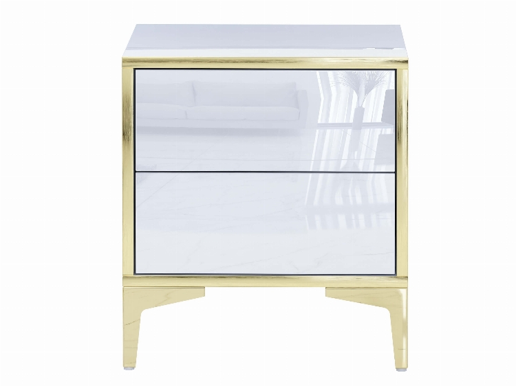 Comodino Monako 45cm Bianco lucido con gambe dorate