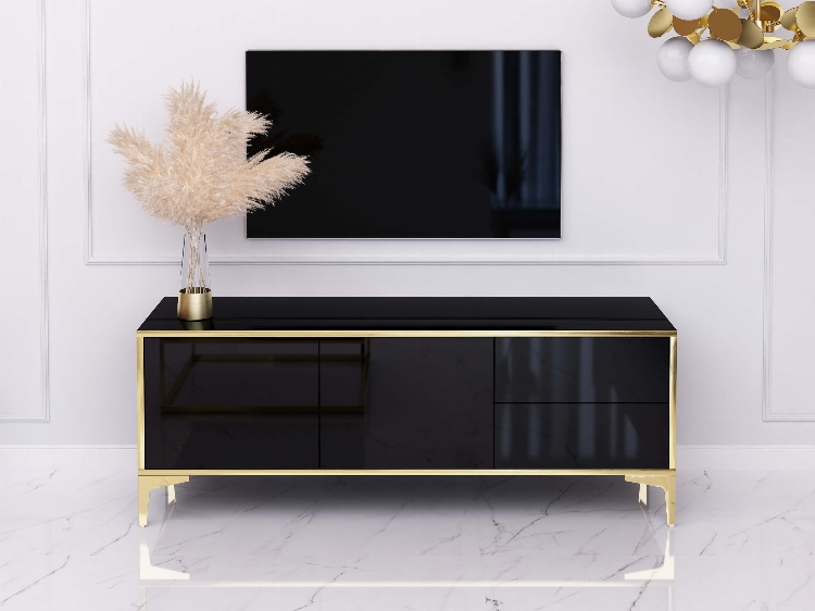 TV-Cabina Monako 136cm Nero con gambe dorate