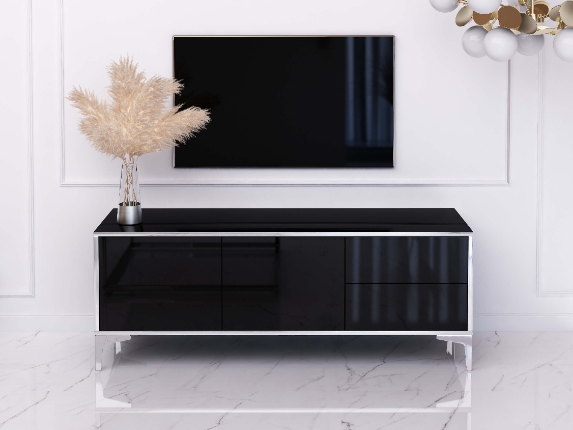 TV-Cabina Monako 136cm Nero con gambe argentate