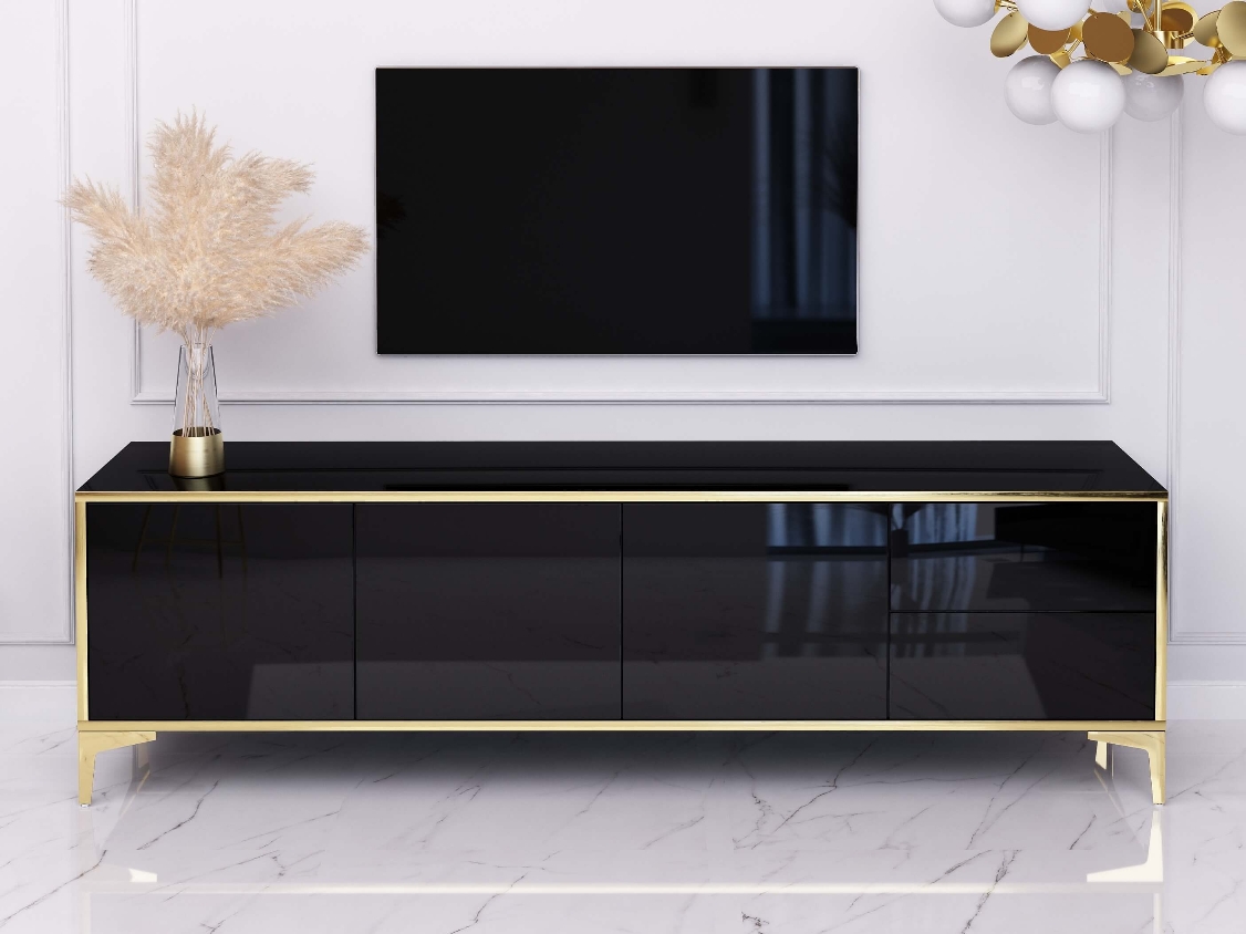 TV-Cabina Monako 180cm Nero con gambe dorate