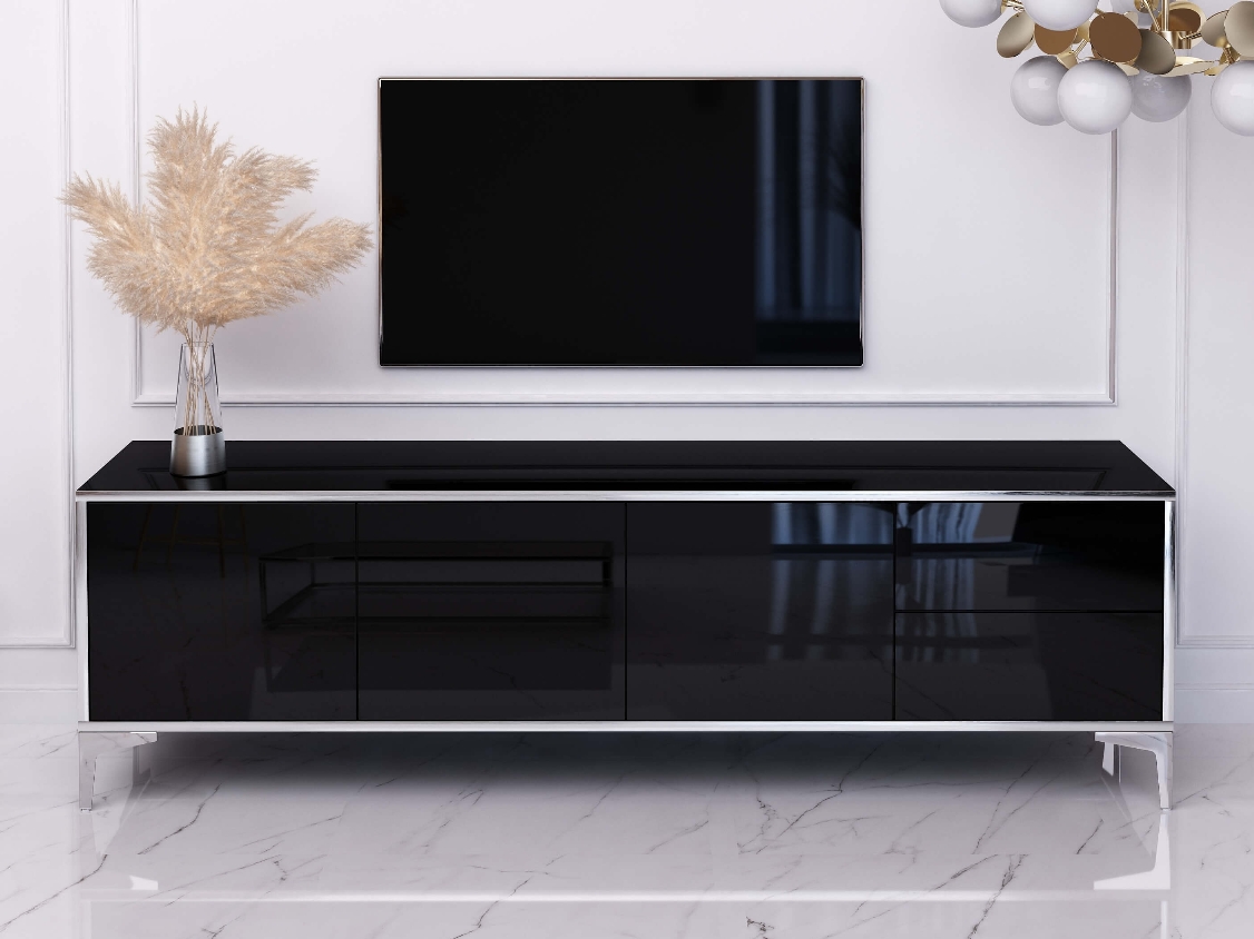 TV-Cabina Monako 180cm Nero lucido con gambe argentate