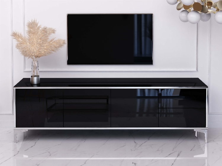 TV-Cabina Monako 180cm Nero lucido con gambe argentate