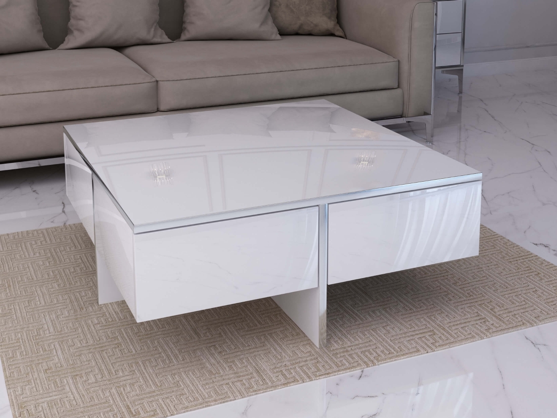 Tavolino Monako 80cm Bianco lucido con gambe argentate